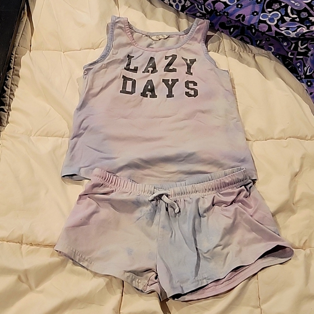 Urban kids 2 price pajama set, shorts and tank pink and blue tie-dye. M 10-12